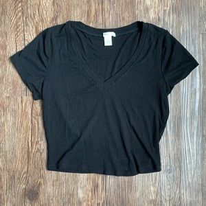 Black V Neck Crop